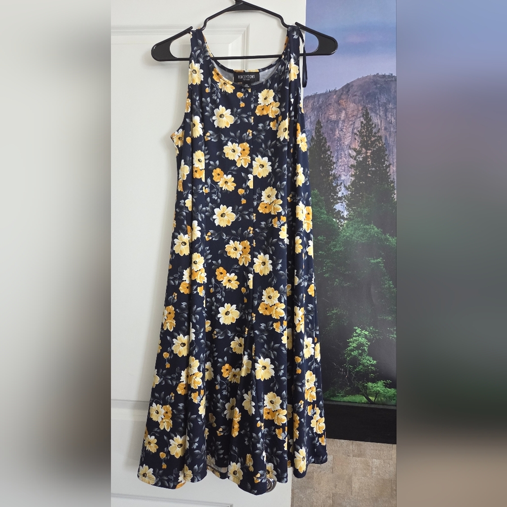 Perceptions Navy and Yellow Floral Maxi Dress